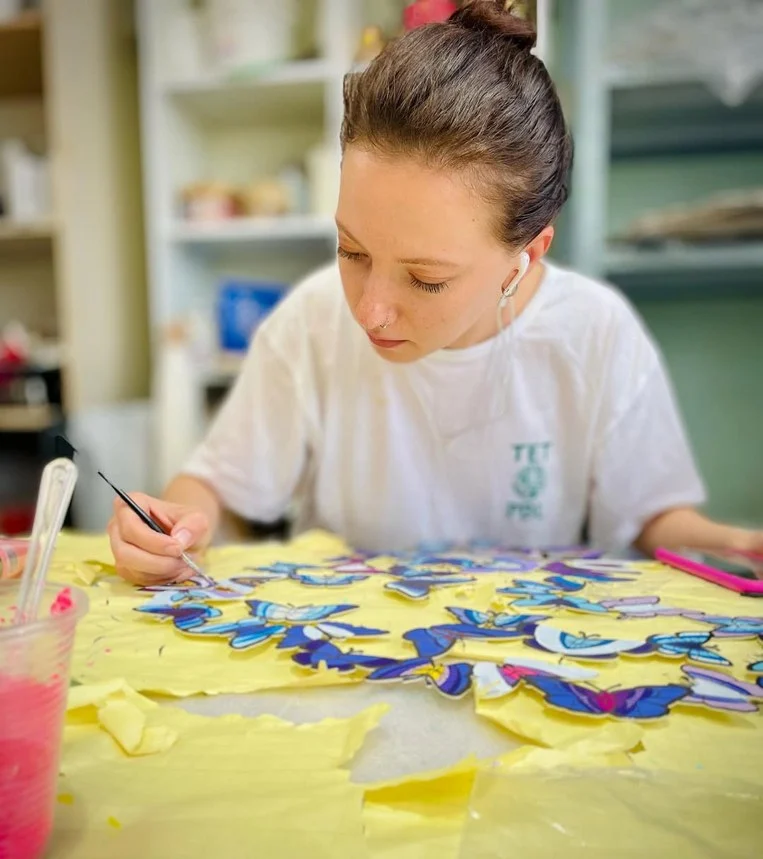 Anna Arshinov working on butterfly art in her studio