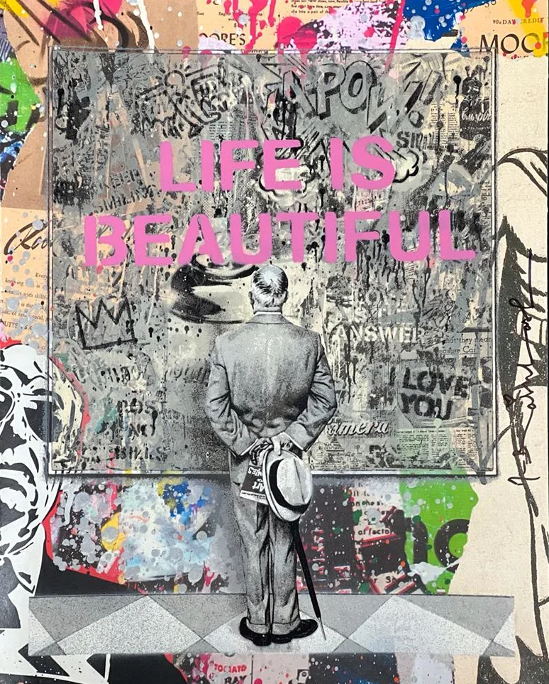 Street Connoisseur Life Is Beautiful Pink by Mr. Brainwash